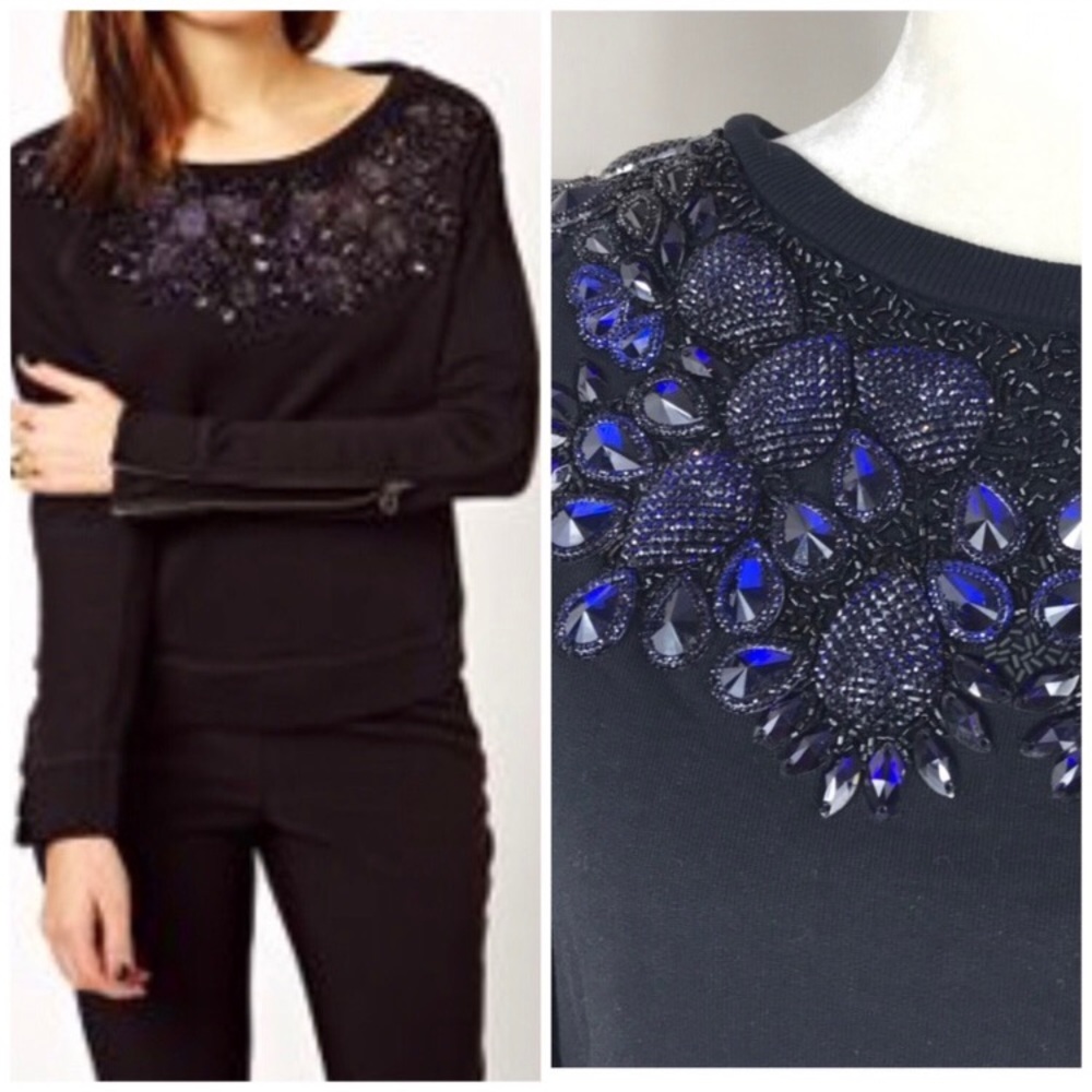 Needle&Thread black zip Crew sweater/top